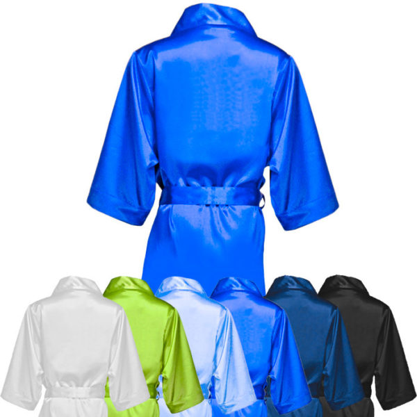 Атласный халат для фитнес-бикини без надписи (синий)